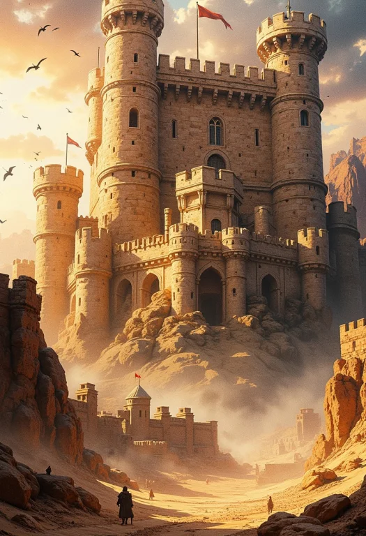 A Colossal Crusader Medieval Castle Of Sand-coloured Stones,...