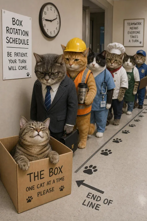 A Humorous Ai Image Of A Line Of Cats Dressed In Various Wor...