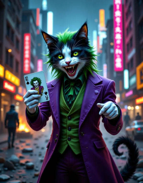 A Black-and-white Tuxedo Cat With Green Fur On Its Head, Wea...
