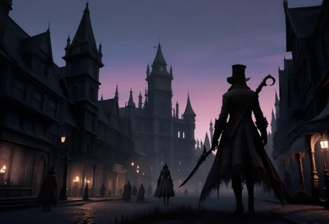 Fantasy City, Dark Victorian Theme, Twilight, Bloodborne, Hu... — SDXL AI Prompt: Fantasy city, dark Victorian theme, twilight, bloodborne, hunter
