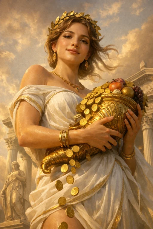 Low Angle Close Up. Goddess Fortuna, She Is Depicted As A Be...