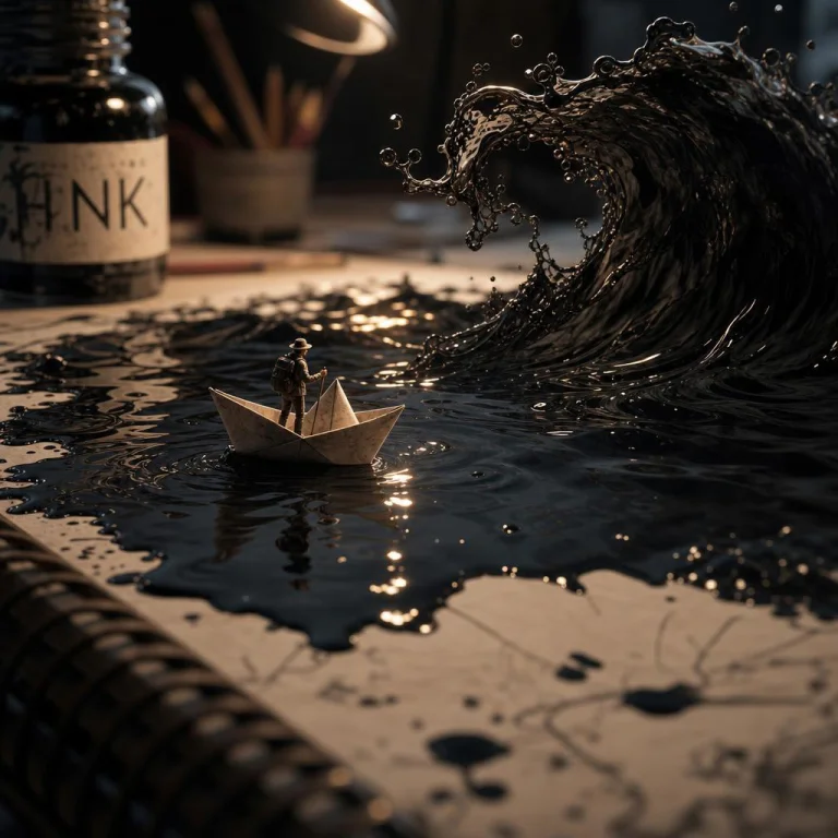The Explorer Of The Ink Ocean. A Black Ink Spill Spreads Acr...