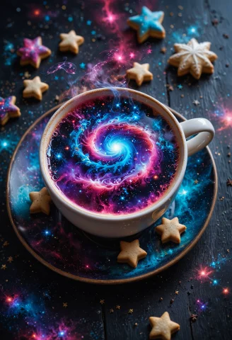 Enchanting Scene, A Steaming Cup Of Coffee, The Liquid Withi... — SDXL AI Prompt: enchanting scene, a steaming cup of coffee, the liquid within the cup forms a sw...