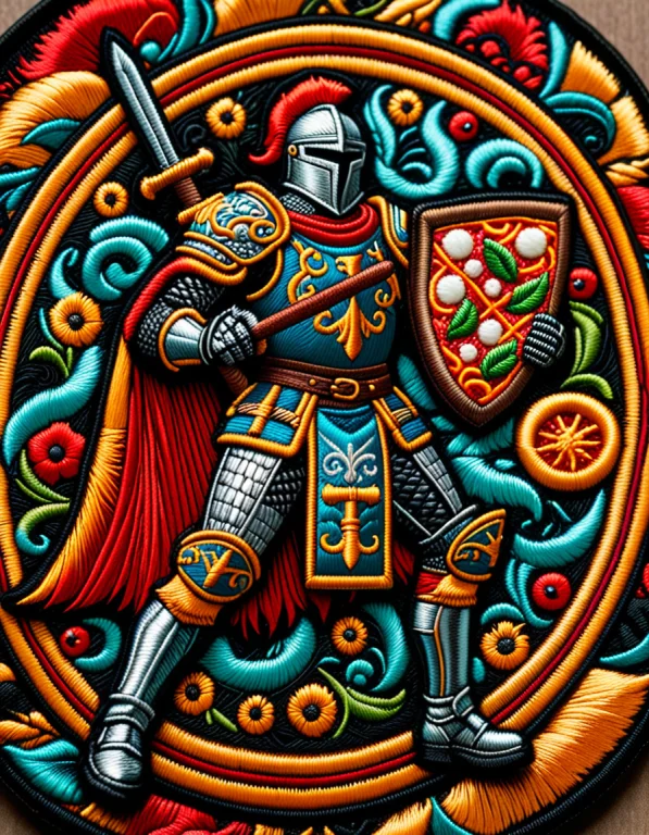 Highly Detailed Embroidered Patch Depicting A Medieval Knigh...