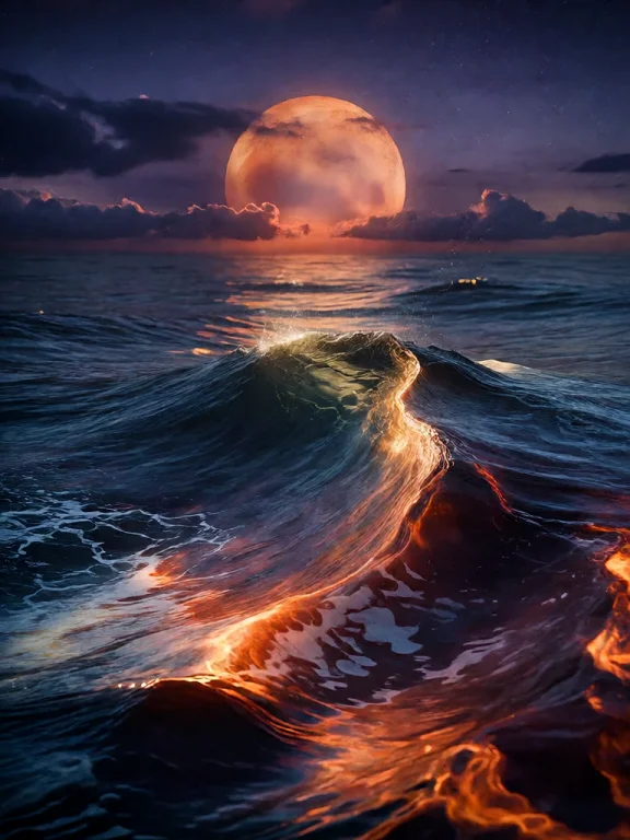 Bradhamel Art Style. A Surreal Ocean At Twilight With A Larg...