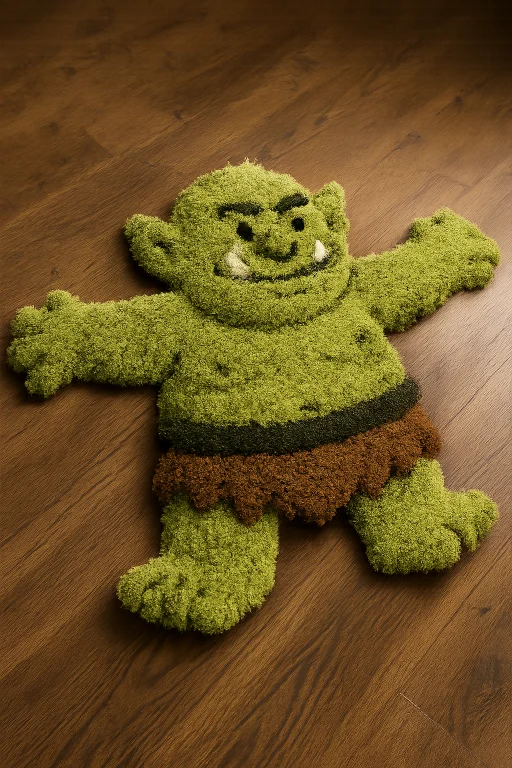 A Fluffy Carpet That Represent A Friendly Green Orc In A T-p...