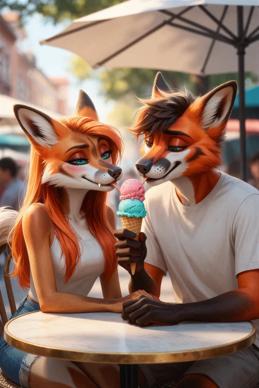 R1lisit1ka, An Anthro Fox Couple Sharing An Ice Cream Cone A...