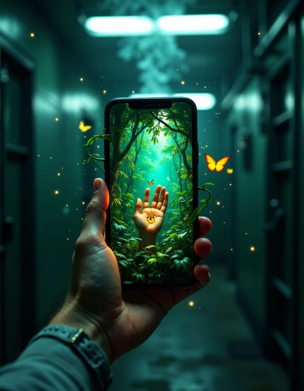 Pov Image Of A Man Holding A Phone With One Hand And Putting...