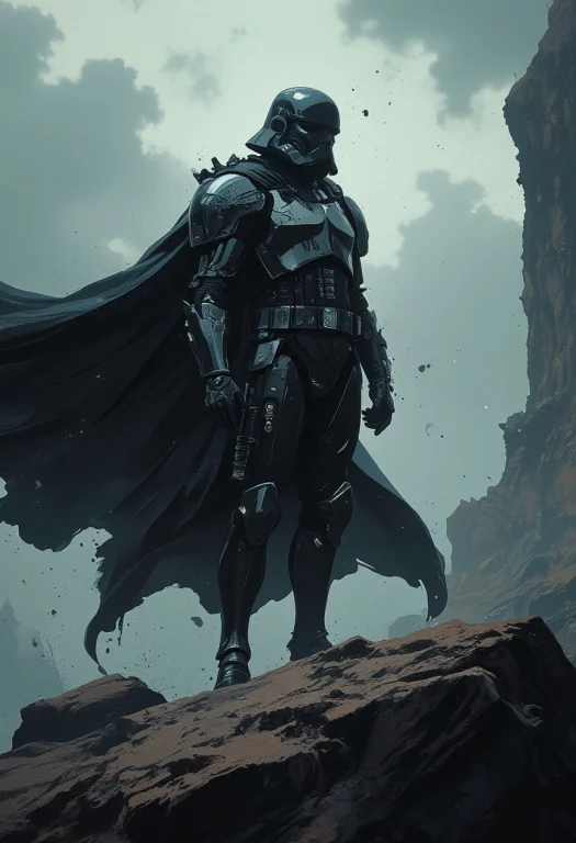 A Lone Dark Sci-fi Stormtrooper From Star Wars Heavily Armor...