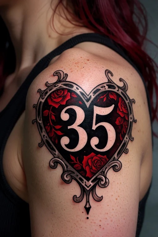 , A Heart 35 Tattoo On Left Shoulder, Ten Months Later.