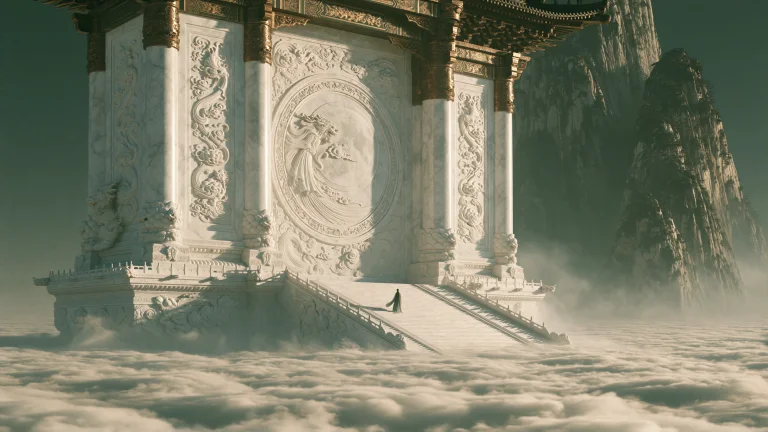 A Colossal Ancient Chinese Heavenly Gate Floating Above Endl...