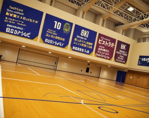 Japanese Highschool Gym Design — Stable Diffusion AI Prompt: SchGy, Japanese highschool gym. interior, no humans, wide view, modern interior...