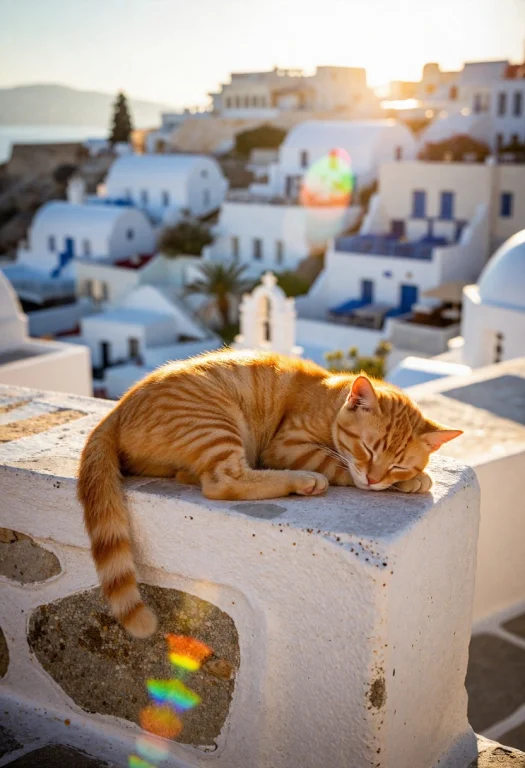 A Sun-drenched Orange Kitten Is Napping Soundly On A Stone T...