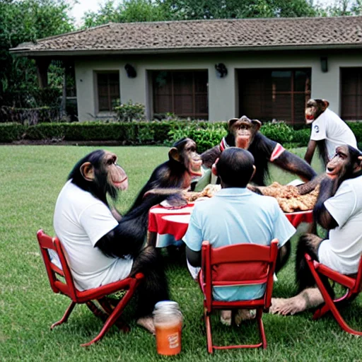 A Chimp Barbeque Party With Many Men And Women About Having...