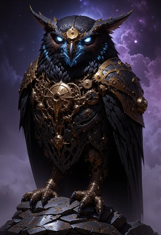 A Sleek, Metallic Owl With Gears Visible Under Its Transluce...