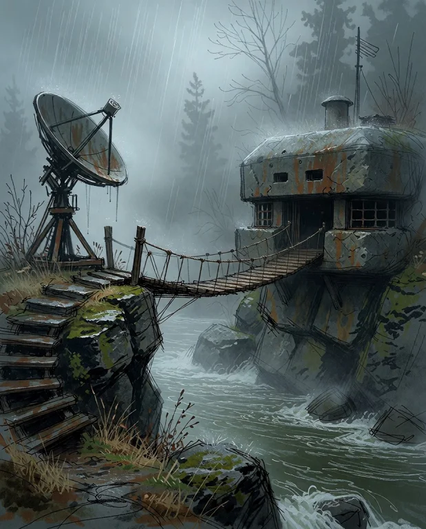 A Rough Sketch Style, Incomplete Sketch Of A Misty River Sce...