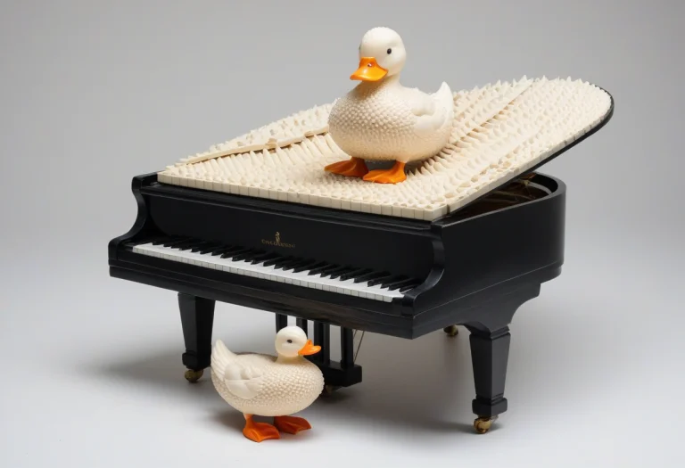 Madefromteef, Photorealistic, A Focused Rubber Duck Pianist...