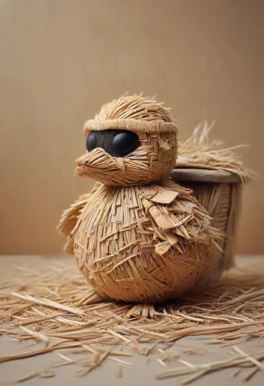 Made Of Straw Thread, A Whimsical Close-up Of A Small Yellow...