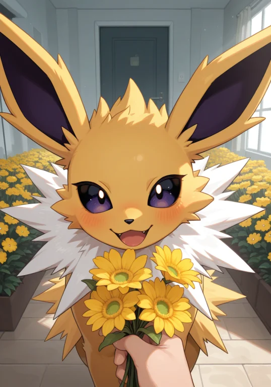 Jolteon, Pokemon,happy, Home, Pov Human, Bunch Of Flowers, Y...