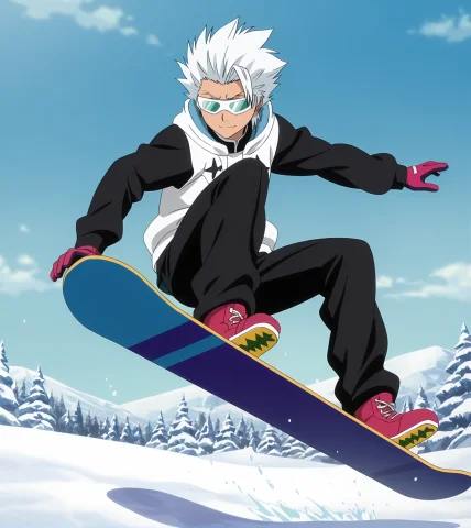 Lorahitsugaya Toshiro1 Hitsugaya Toshiro, Male, Solo, Snowbo... — Stable Diffusion AI Prompt: Hitsugaya Toshiro, male, solo, snowboarding, snowboard, snowboard clothing, sno...