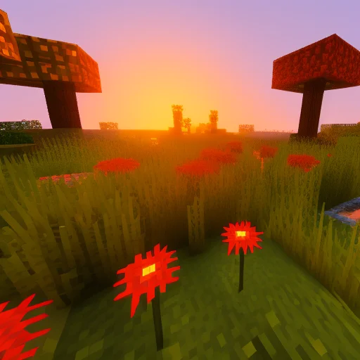 Sunset Small Flower Field In Mcwrld