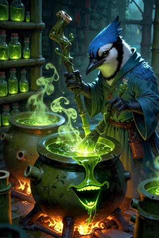 Bamboo Brewery Potion Brewing — Stable Diffusion AI Prompt: , A photorealistic, highly detailed photograph of a bamboo potion brewery with b...