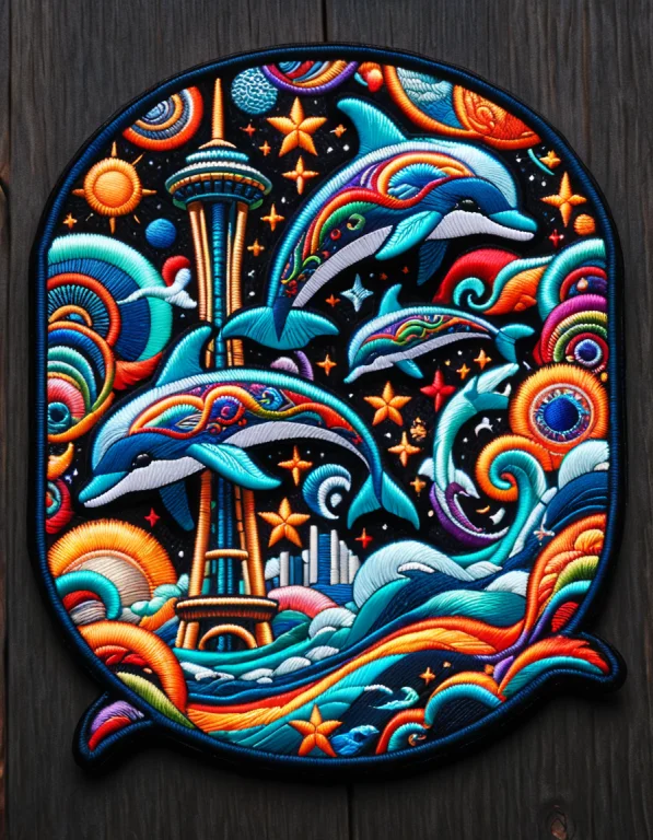 The Space Needle, With Flying Dolphins Ral-embroideredpatch,...
