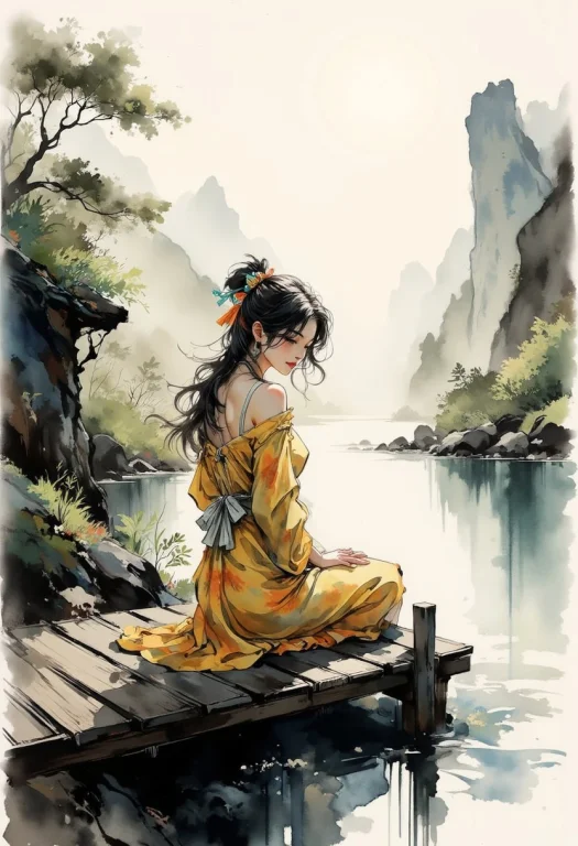 Side Portrait, Shuimo, A Dinkfsn Style Ink Wash Painting, Cr...