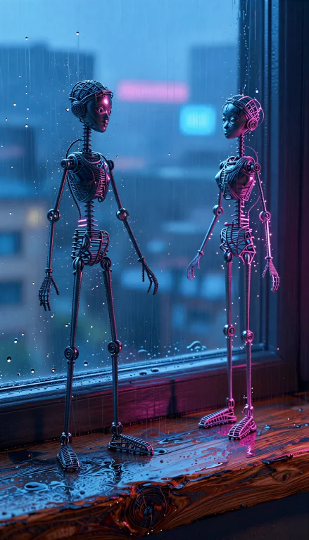 Two Intricately Crafted Wire-figure Dolls Positioned Central...