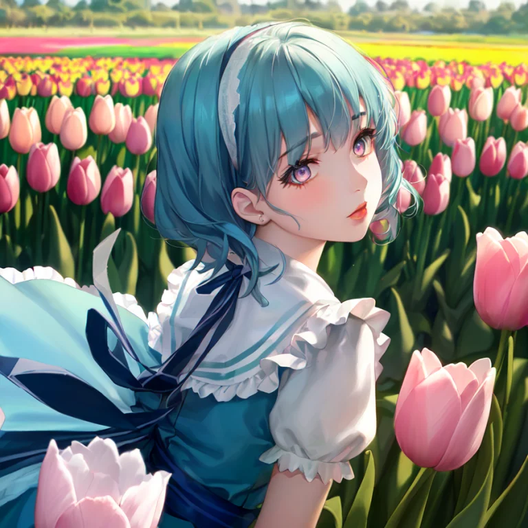 1girl, Blue Hair, Pink Eyes, Alice In Wonderland Style1.2, G...