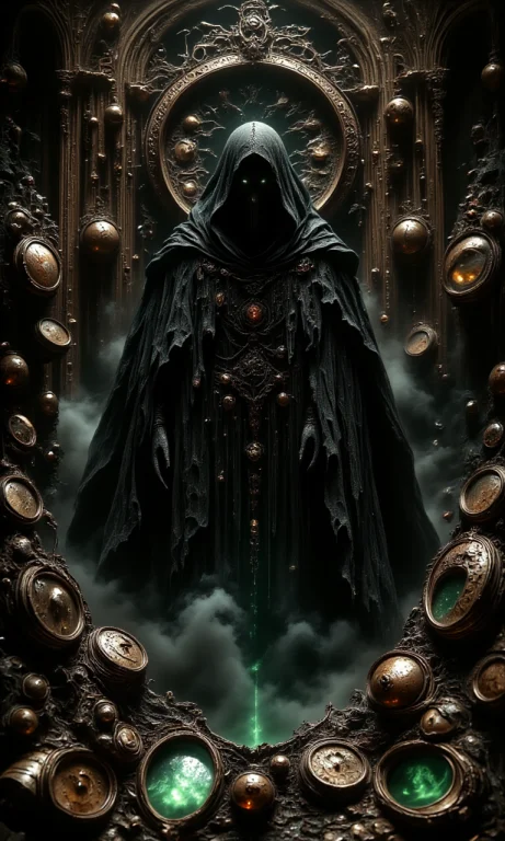 The Figure Of Death Is Dressed In A Black Traditional Unifor...