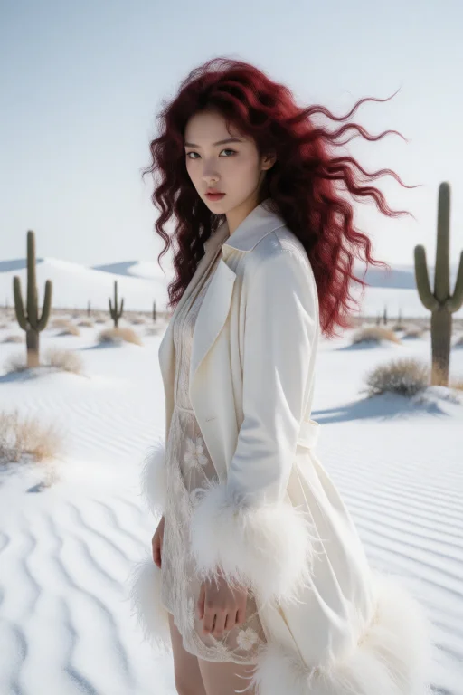 A Portrait Of A Young East Asian Woman With Voluminous, Long...