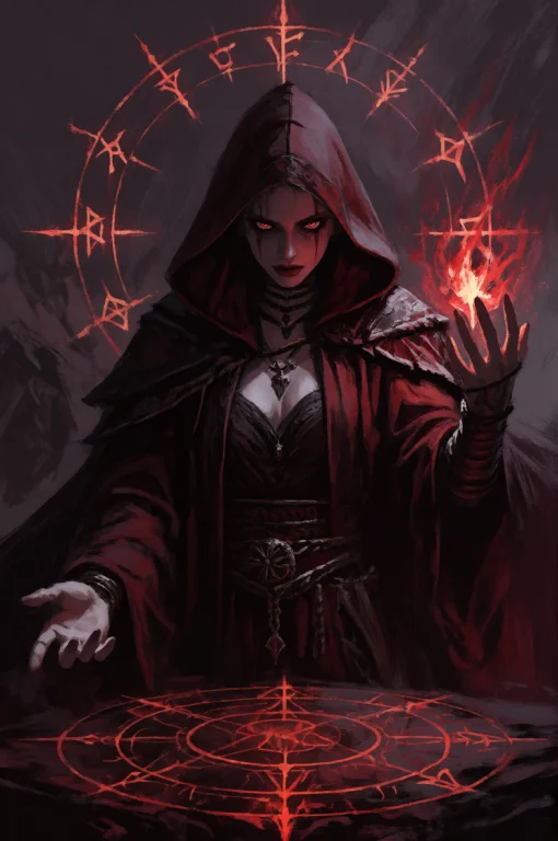 Darkgrimoil Style, Digital Painting, Blood Mage, Deep Crimso...