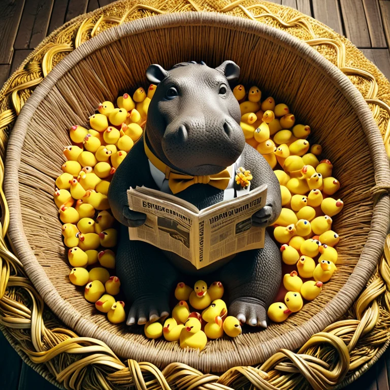 A Hippopotamus In A Bow Tie Sitting In A Bathtub Full Of Rub...