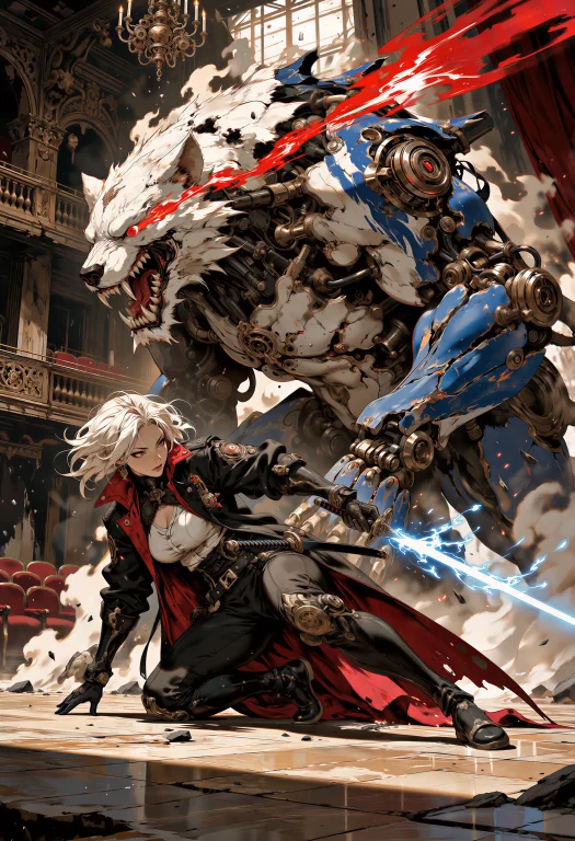 Dramatic Anime-style Action Illustration, Low-angle Wide Sho...