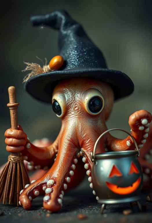 A Charming, Bright-eyed Octopus Sports A Miniature, Pointed...