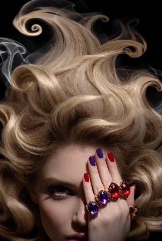 Amarina, A Closeup Of A Woman With Voluminous Blonde Hair In... — Stable Diffusion AI Prompt: amarina, a closeup of a woman with voluminous blonde hair in waves, she has shar...