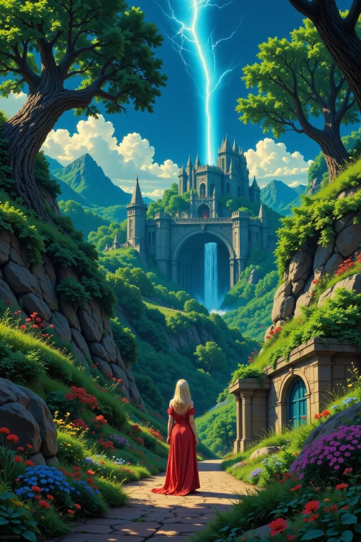 Fantasy Dungeon Beautiful Landscape, Day, Woman, Very Intric...