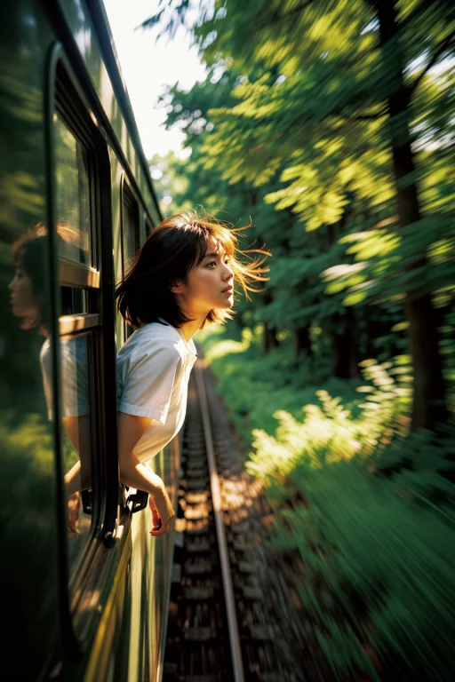 On The Left Is A Young Japanese Woman, Shown In Side Profile...