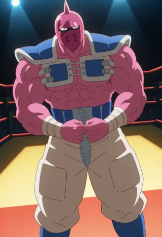 Kinnikumanbigbody, Pink Mask, Helmet, Black Eyes, Pink Skin,... — Stable Diffusion AI Prompt: kinnikumanbigbody, pink mask, helmet, black eyes, pink skin, masculine, muscular...