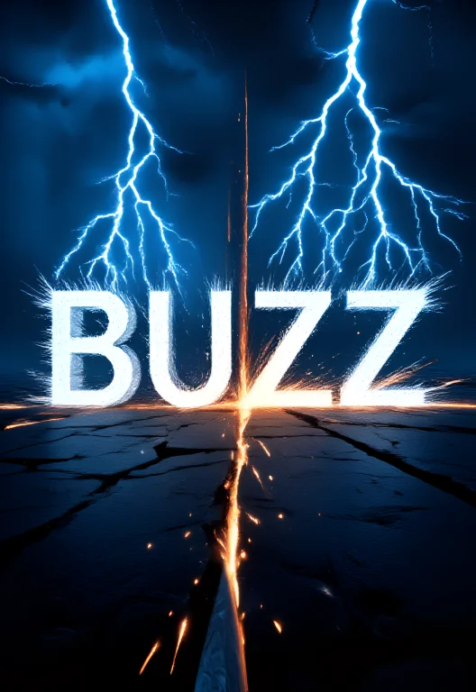 The Word B U Z Z, Being Sliced Horizontally In Half Cleanly...