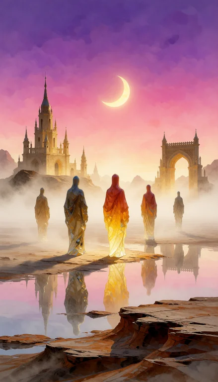 Digital Surrealistic Illustration Depicting A Vast Expanse C...