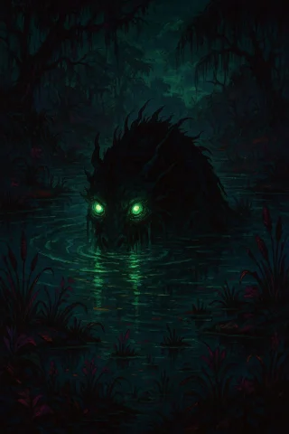A Secluded Pond In The Wetlands, Its Surface Disturbed By Th... — Stable Diffusion AI Prompt: A secluded pond in the Wetlands, its surface disturbed by the emergence of a myt...