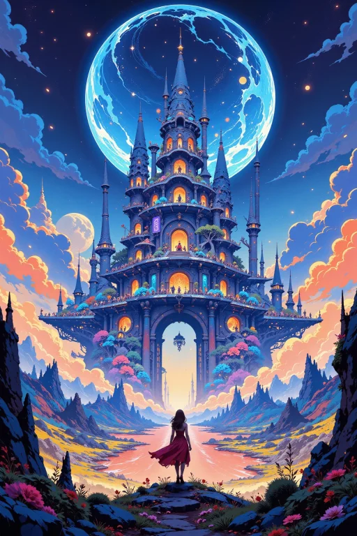 A Futuristic Reign Beautiful Anime Landscape, Noon, Woman, V...