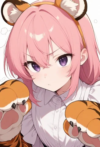 Sscore9, Score8up, Score7up, Tiger,civchan, Purple Eyes, Pin... — Stable Diffusion AI Prompt: sscore_9, score_8_up, score_7_up, Tiger,CivChan, purple eyes, pink hair, half-si...