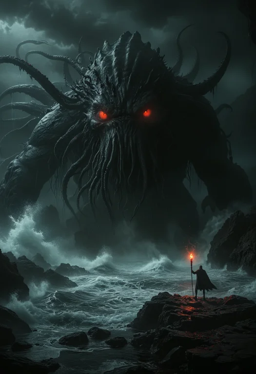 A Dark Foreboding Scene, A Colossal Ancient Creature Emergin...