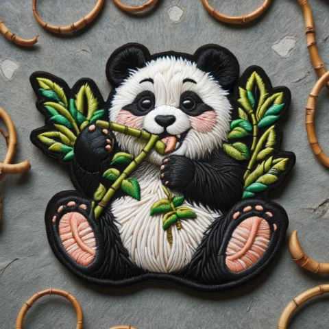 Ral-embroideredpatch A Cartoonish Embroidered Patch Of A Hap... — SDXL AI Prompt: ral-embroideredpatch A cartoonish embroidered patch of a happy panda eating bamb...