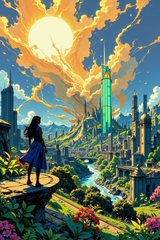 The City Of Glass Beautiful Landscape, Bright Sunny Sky, Wom...