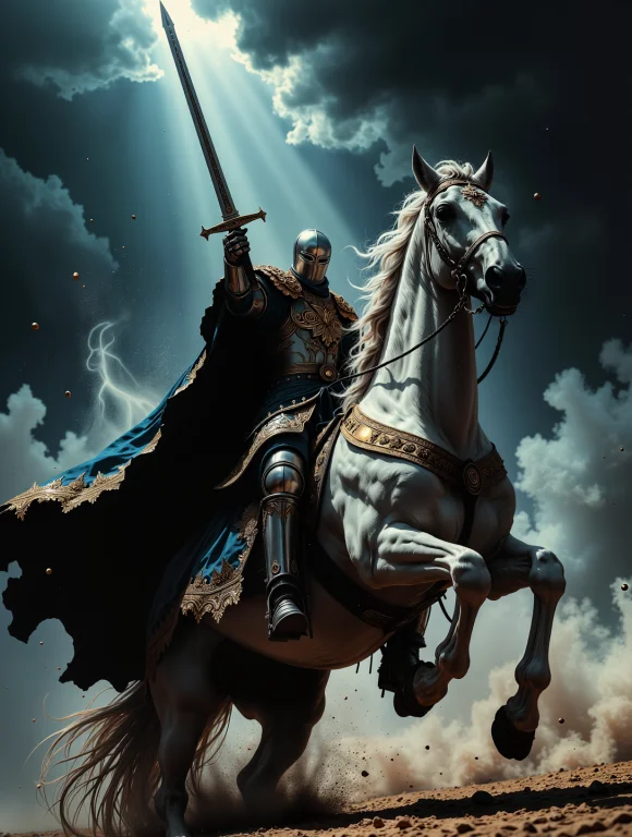 R3alisticf, A Medieval Knight In Full Armor, Wielding A Glow...
