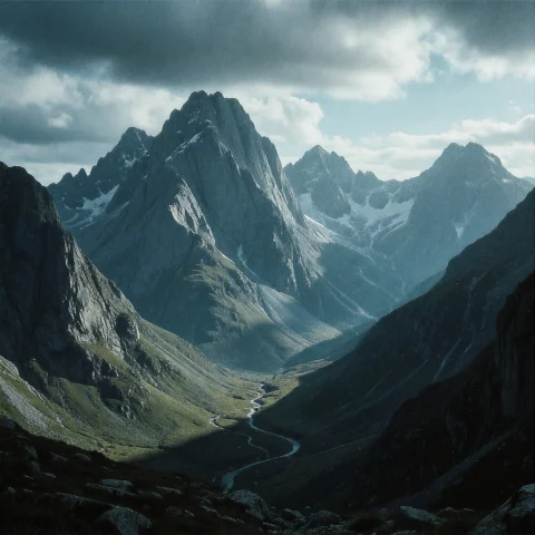 Stable Diffusion Lotr Style — Stable Diffusion AI Prompt: Lotr_style, A grand sweeping wide shot movie screenshot of monumental mountain p...